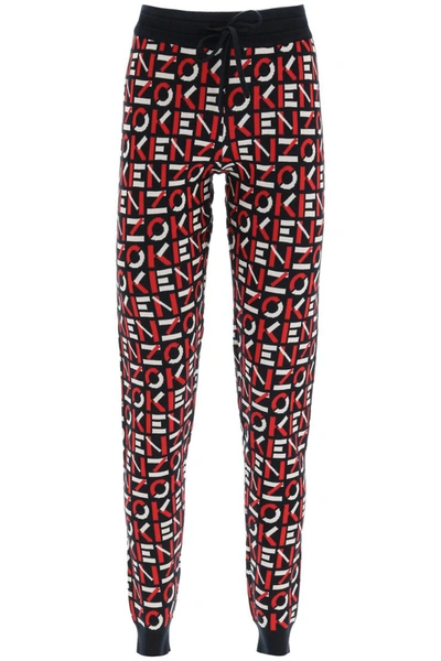 Shop Kenzo Monogram Jacquard Jogger Pants In Rouge Moyen