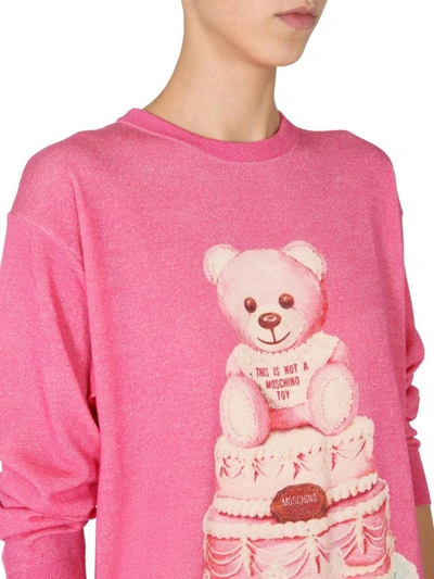 Shop Moschino Crew Neck Sweater In Fuchsia