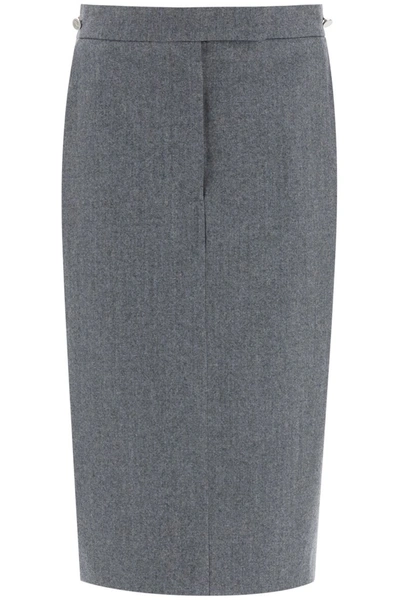 Shop Thom Browne Pencil Skirt In Wool Flannel In Med Grey