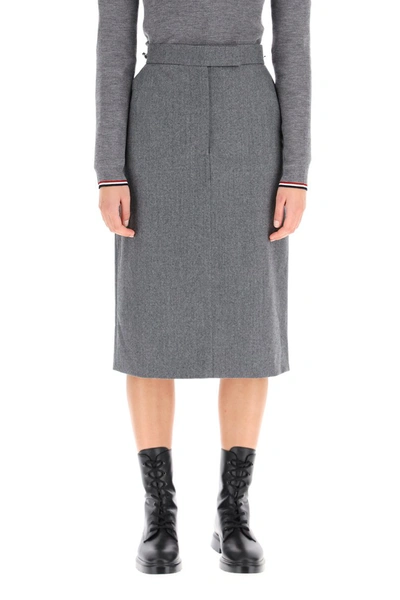 Shop Thom Browne Pencil Skirt In Wool Flannel In Med Grey