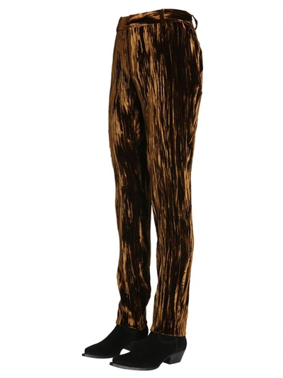 Shop Saint Laurent Trousers In Crinkled Velvet In Bronze