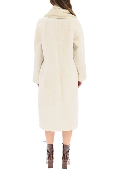 Shop Max Mara Long Reversible Shearling Coat In Bianco