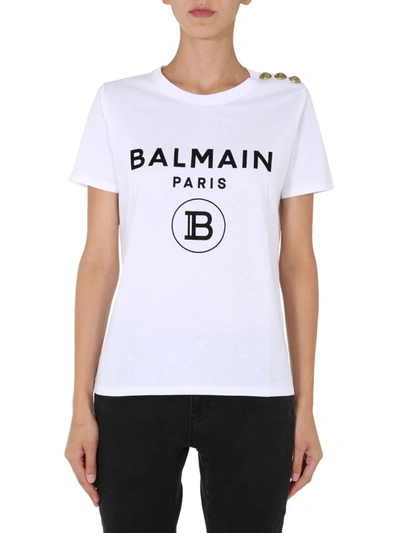 Shop Balmain Crew Neck T-shirt In White