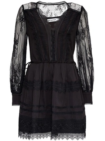 Shop Self-portrait Viscose Dress With Lace Inserts In Black