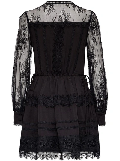 Shop Self-portrait Viscose Dress With Lace Inserts In Black