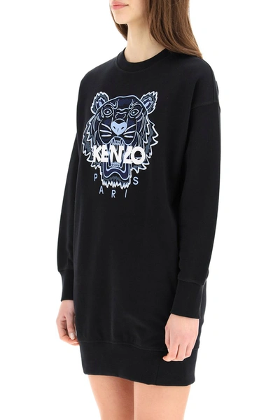 Shop Kenzo Fleece Mini Dress With Tiger Embroidery In Black