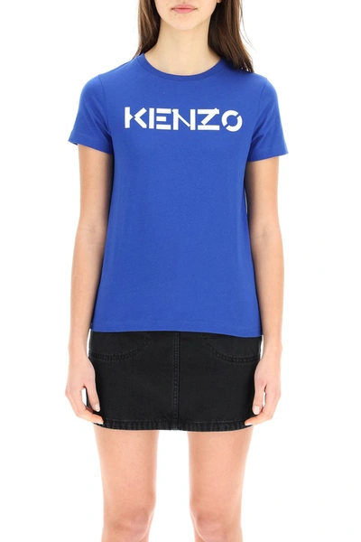 Shop Kenzo T-shirt With Logo Print In Royal Blue