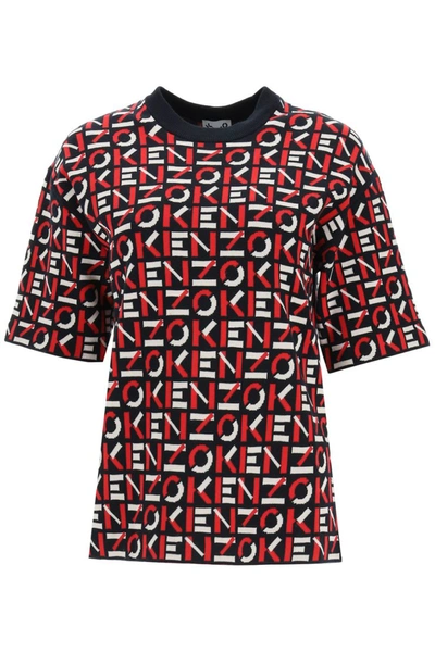 Shop Kenzo Monogram Jacquard Sweater In Rouge Moyen