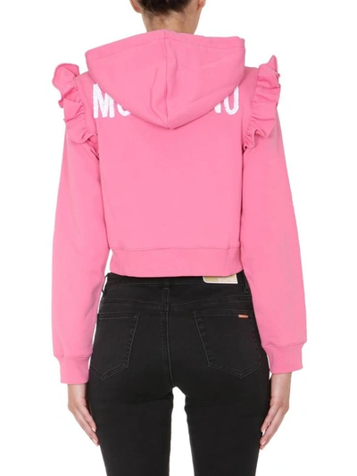 Shop Moschino Cropped Sweatshirt In Pink