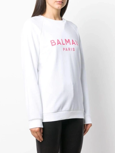 Shop Balmain Sweatshirts In Blanc/rose