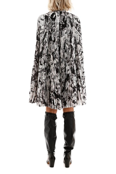 Shop Balenciaga Pleated Mini Dress With Magazine Print In Black White