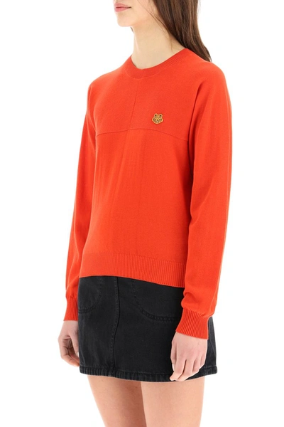Shop Kenzo Cotton Sweater Tiger Crest Patch In Medium Red