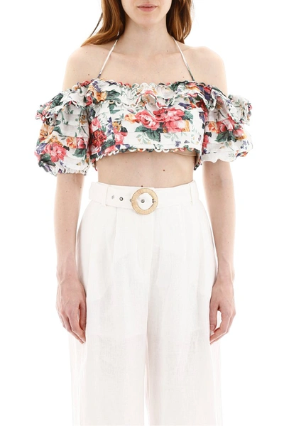 Shop Zimmermann Floral Printed Crop Top In White Floral