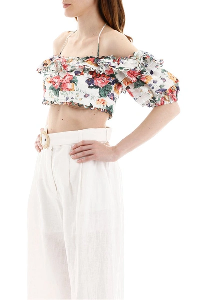 Shop Zimmermann Floral Printed Crop Top In White Floral