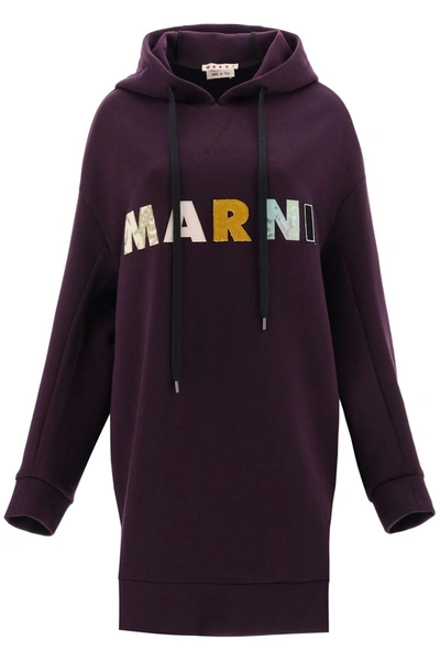Shop Marni Oversized Sweatshirt With Patchwork Logo In Melanzana