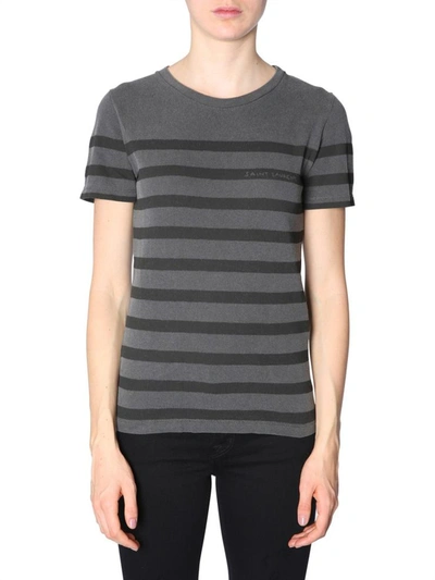 Shop Saint Laurent Striped T-shirt In Black