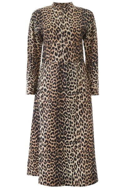 Shop Ganni Animal Print Midi Dress In Leopard