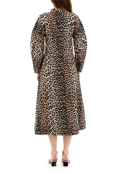 Shop Ganni Animal Print Midi Dress In Leopard