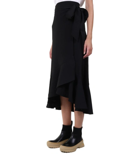 Shop Ganni Crepe Wrap Skirt In Black