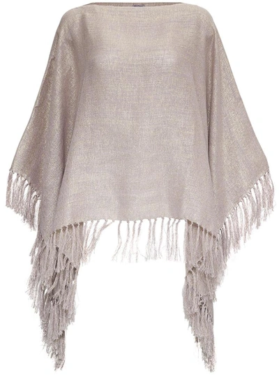 Shop Brunello Cucinelli Linen Poncho With Fringes In Beige