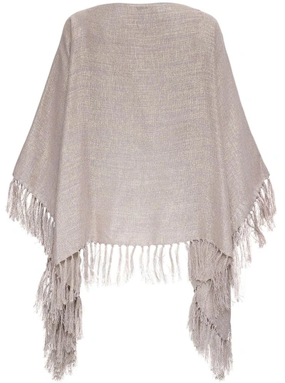 Shop Brunello Cucinelli Linen Poncho With Fringes In Beige