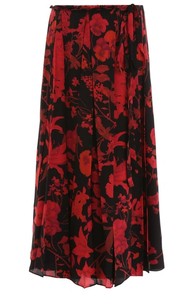 Shop Valentino Pleated Overdyed Skirt In Nero Rosso