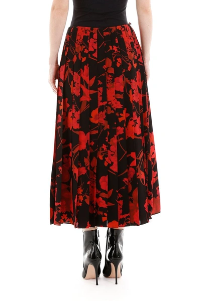 Shop Valentino Pleated Overdyed Skirt In Nero Rosso