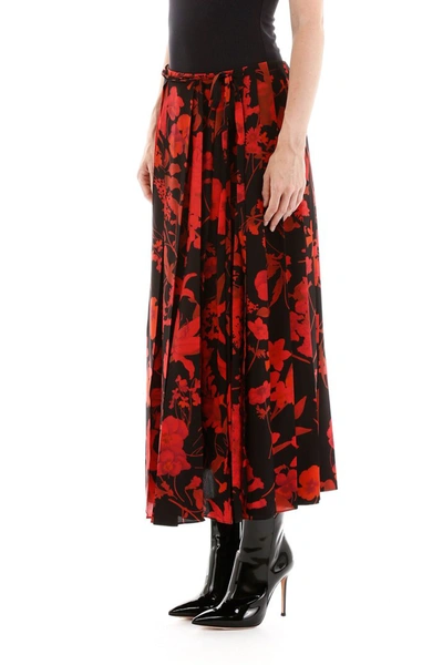 Shop Valentino Pleated Overdyed Skirt In Nero Rosso