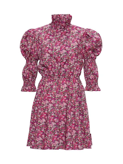 Shop Philosophy Di Lorenzo Serafini Floral Dress With Puffed Shoulders In Multicolor