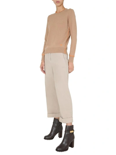 Shop Tory Burch Crew Neck Sweater In Beige