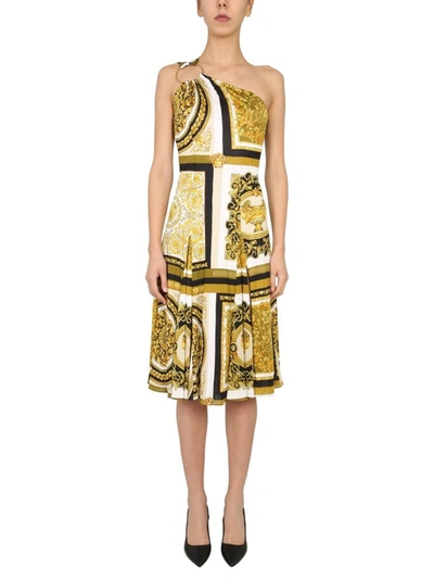 Shop Versace One Shoulder Dress In Multicolour