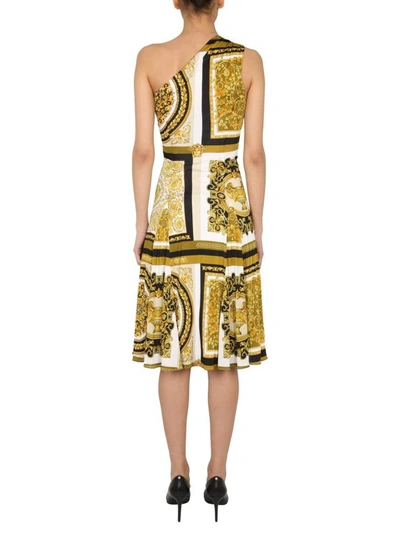 Shop Versace One Shoulder Dress In Multicolour