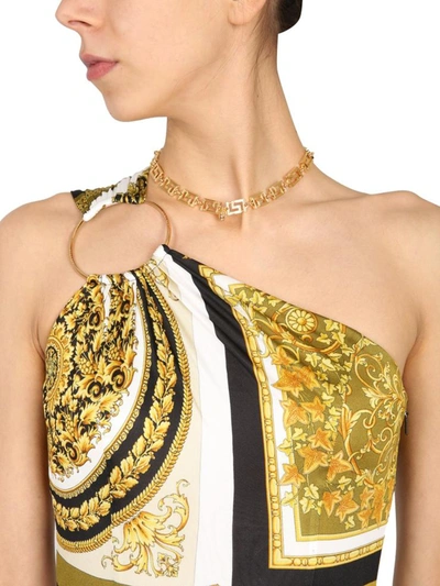 Shop Versace One Shoulder Dress In Multicolour