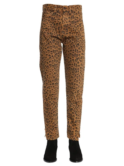 Shop Saint Laurent Slim Fit Hjeans In Leopard Print In Brown