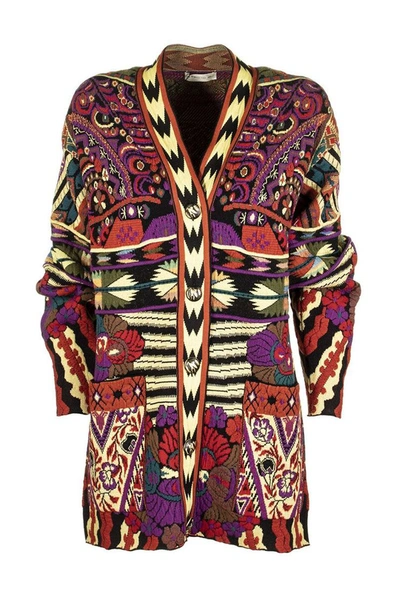 Shop Etro Jacquard Cardigan With Pegaso Buttons In Multicolor