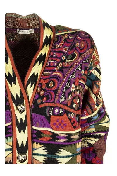 Shop Etro Jacquard Cardigan With Pegaso Buttons In Multicolor