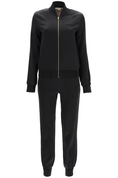 Shop Fendi Roma Satin Tracksuit In Black