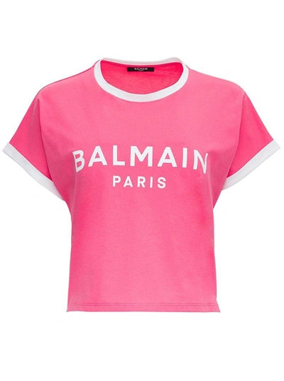 Shop Balmain T-shirt With Logo In Pink