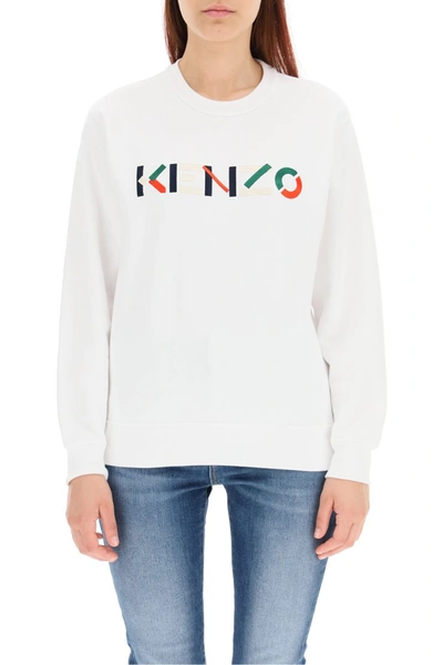 Shop Kenzo Sweatshirt With Logo Embroidery In Blanc