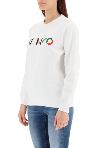 Shop Kenzo Sweatshirt With Logo Embroidery In Blanc