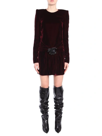 Shop Saint Laurent Long-sleeved Minidress In Bordeaux