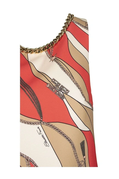 Shop Elisabetta Franchi Boxy Dress With Foulard Print In Grapefruit/camel