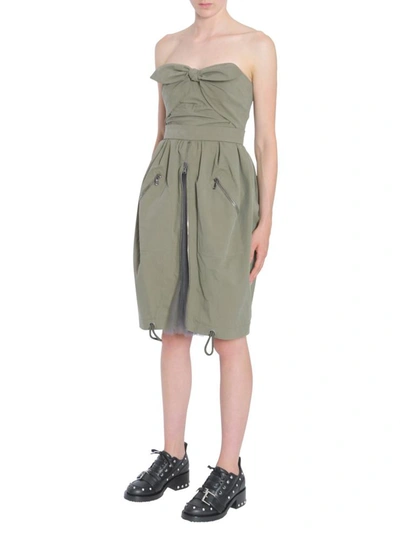 Shop Moschino Tie Front Zip Dress In Military Green