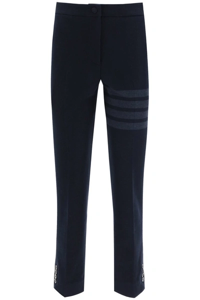 Shop Thom Browne 4-bar Cotton Trousers In Navy