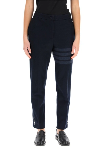 Shop Thom Browne 4-bar Cotton Trousers In Navy
