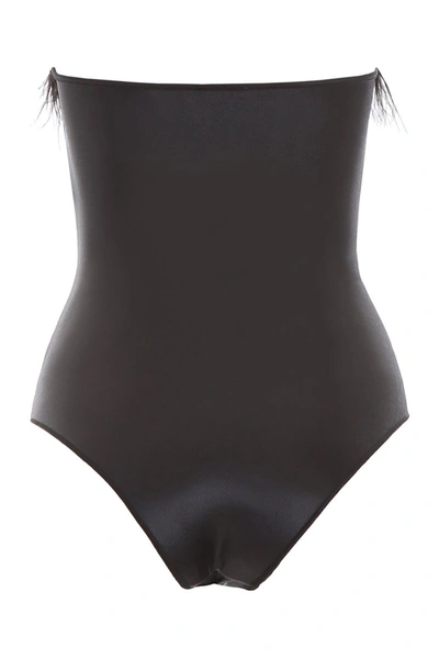Shop Oseree Oséree Swimsuit With Feathers In Black