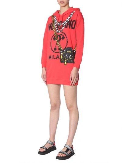 Shop Moschino Cotton Sweatshirt Dress In Multicolour