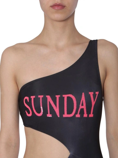Shop Alberta Ferretti One-shoulder Swimsuit In Black