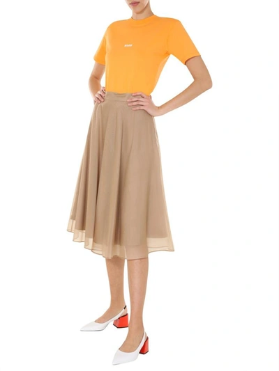 Shop Msgm Midi Skirt In Nude