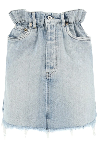 Shop Miu Miu Iconic Denim Paper Bag Mini Skirt In Azzurro